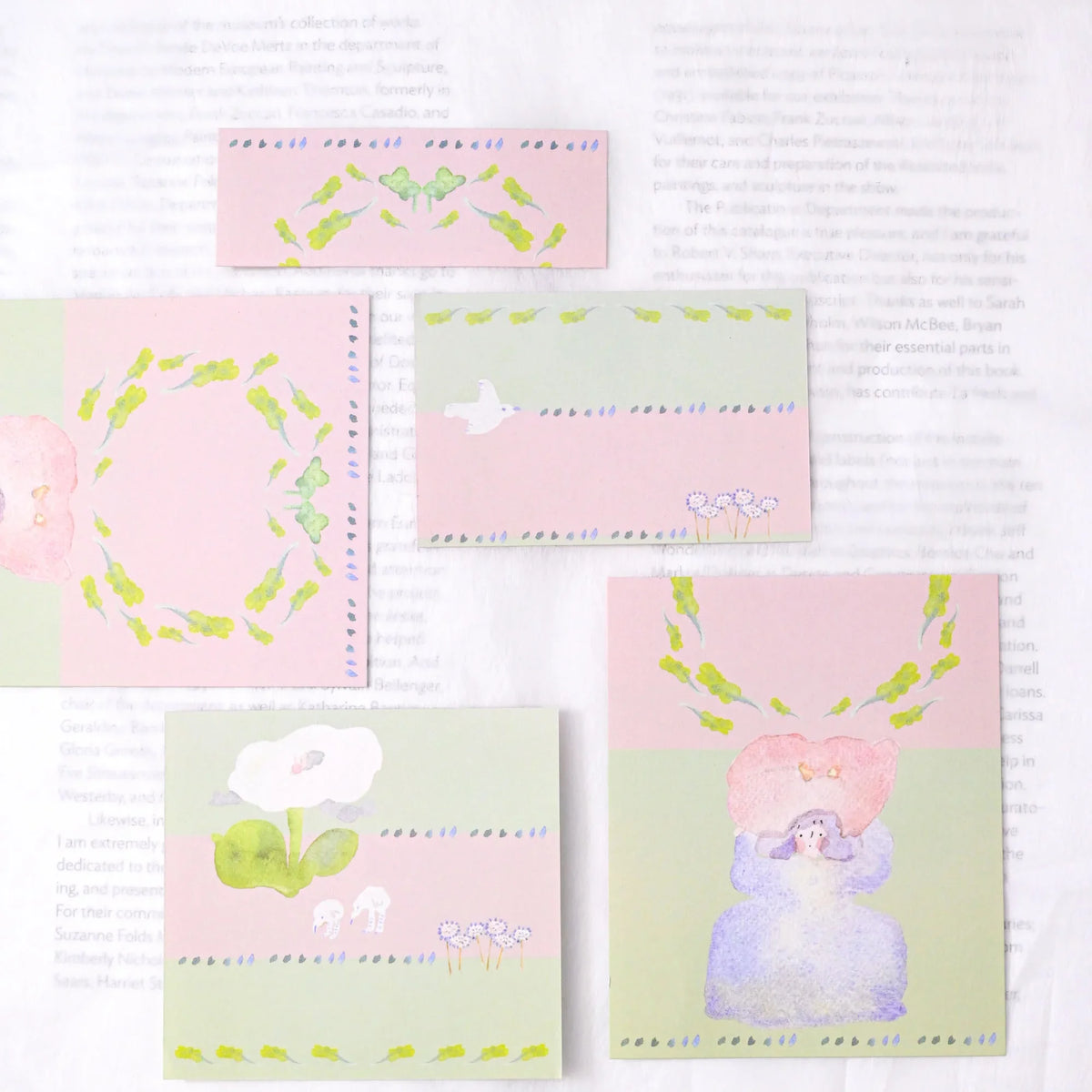 Growing Thoughts M6 Notebook Refills by Dodolulu — five pink-and-sage illustrated insert cards, for journaling
