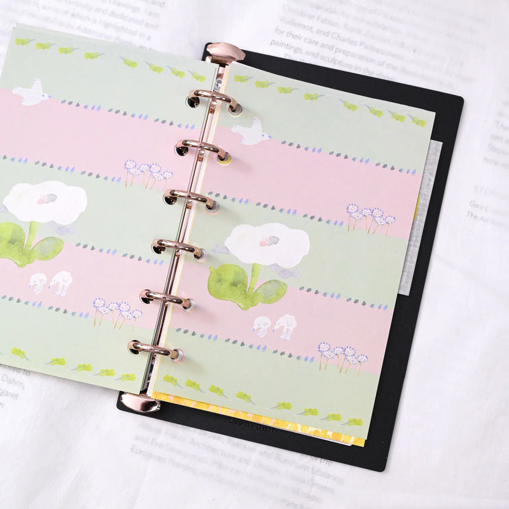 Growing Thoughts M6 Notebook Refills by Dodolulu — pink-and-green floral insert in a ring binder, for journaling