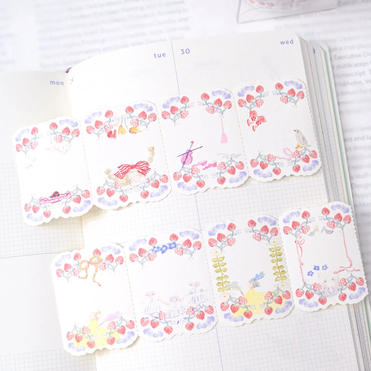 Berry Tales Memo Label Tape by Dodolulu — matching girl-and-floral planner stickers, for journaling