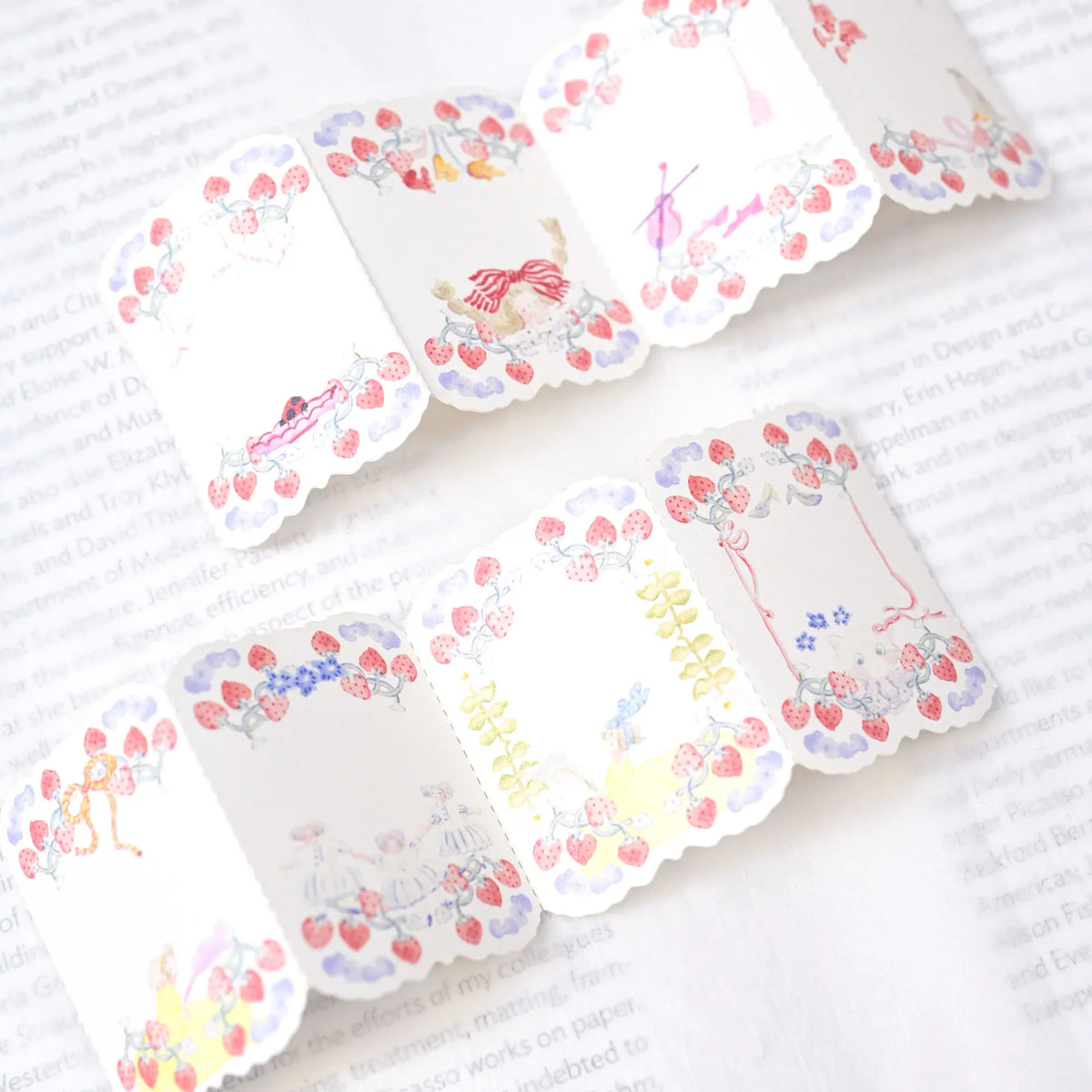 Berry Tales Memo Label Tape by Dodolulu — floral-and-strawberry scalloped label tape, for journaling