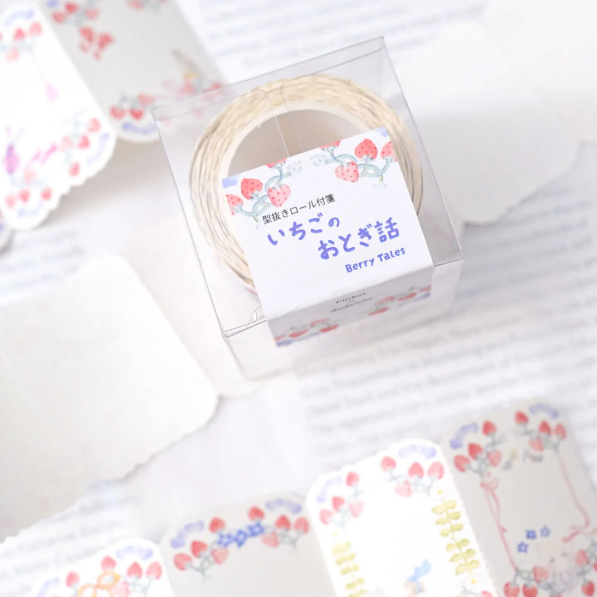 Berry Tales Memo Label Tape by Dodolulu — 'Berry Tales' boxed washi label tape roll, for journaling