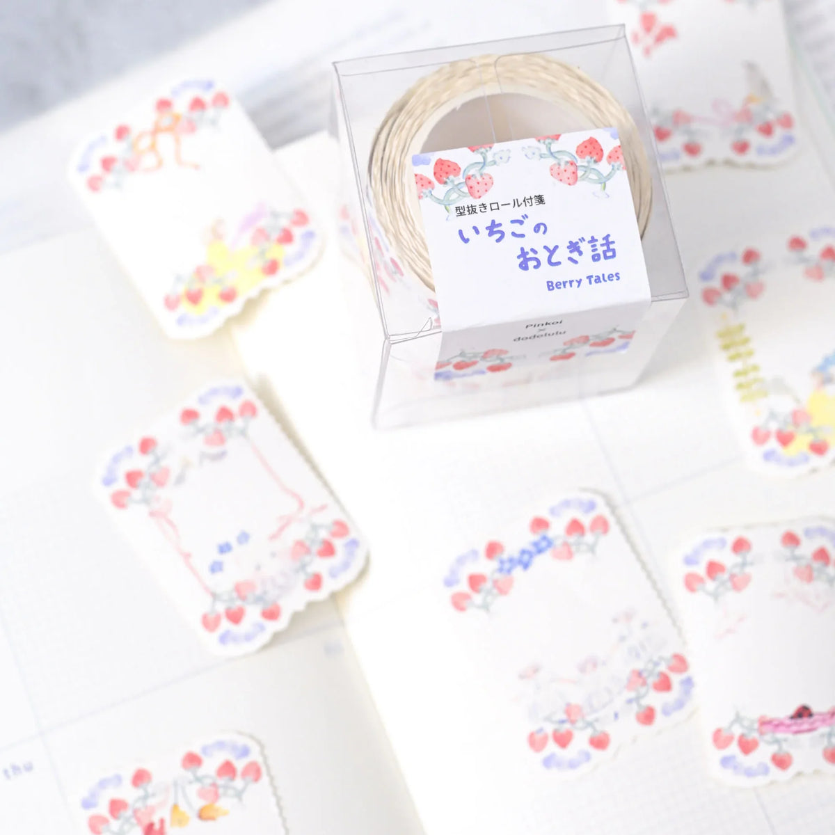 Berry Tales Memo Label Tape by Dodolulu — boxed label tape roll with matching design sheets, for journaling
