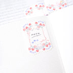 Berry Tales Memo Label Tape by Dodolulu — 'meow' strawberry-border die-cut sticker, for journaling