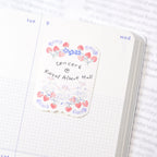 Berry Tales Memo Label Tape by Dodolulu — strawberry die-cut sticker in a planner, for journaling
