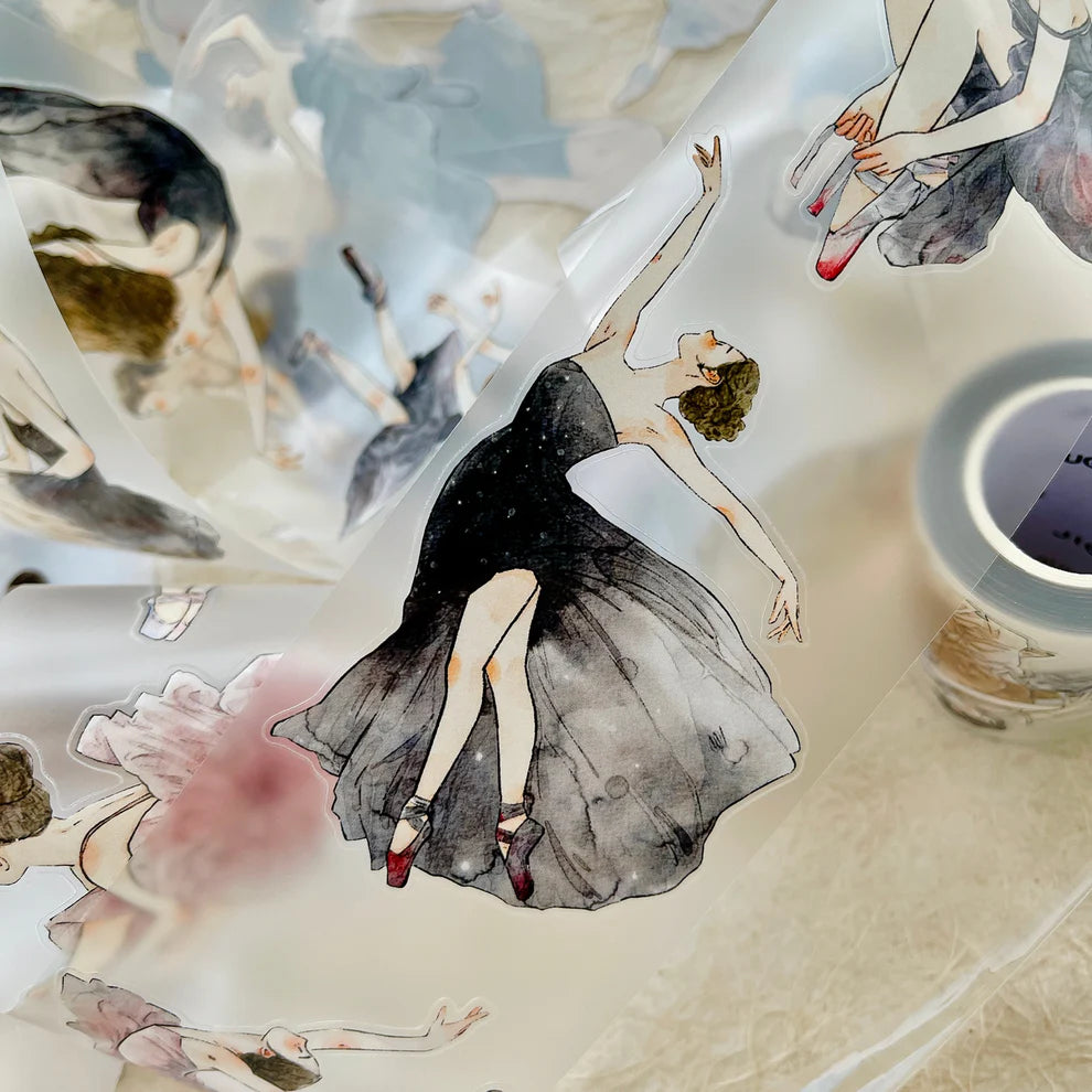 Dancer 41 PET Tape single ballerina sticker with transparent backing on a textured surface