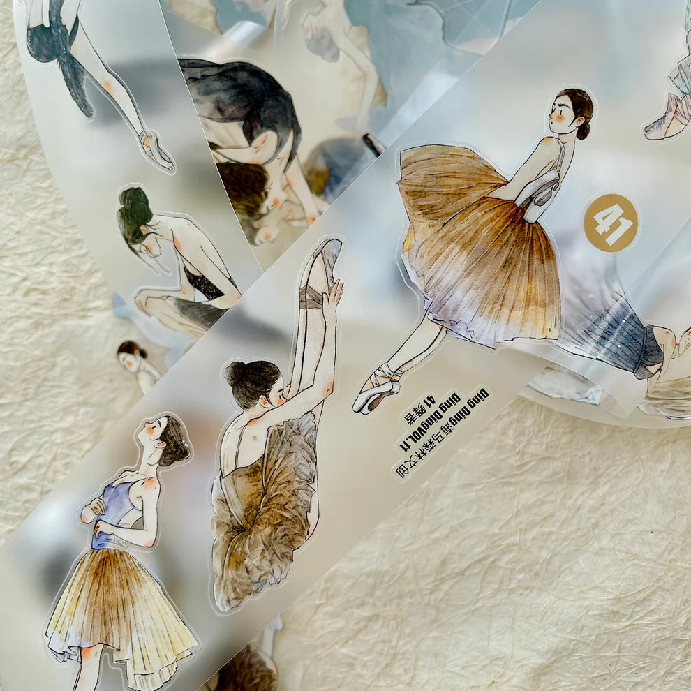 Set of Dancer 41 PET Tape ballet-themed sticker designs displayed on a textured surface