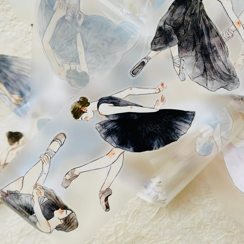 Dancer 41 PET Tape ballerina in a tutu illustrated against a soft watercolor background