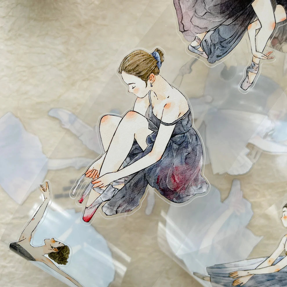 Dancer 41 PET Tape ballerina preparing to perform, artistic detail on her feet and shoes