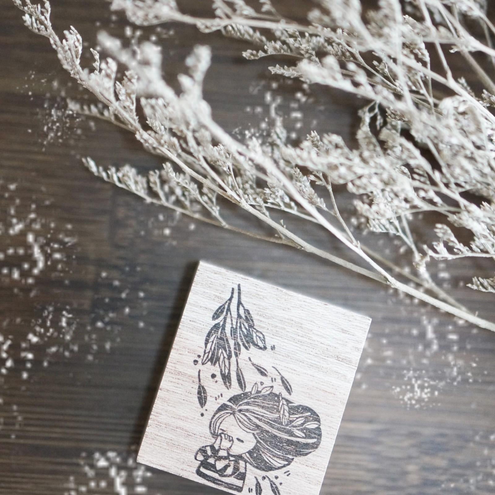 Girl Praying Rubber Stamp by Black Milk Project showing a tender Dear God prayer scene design