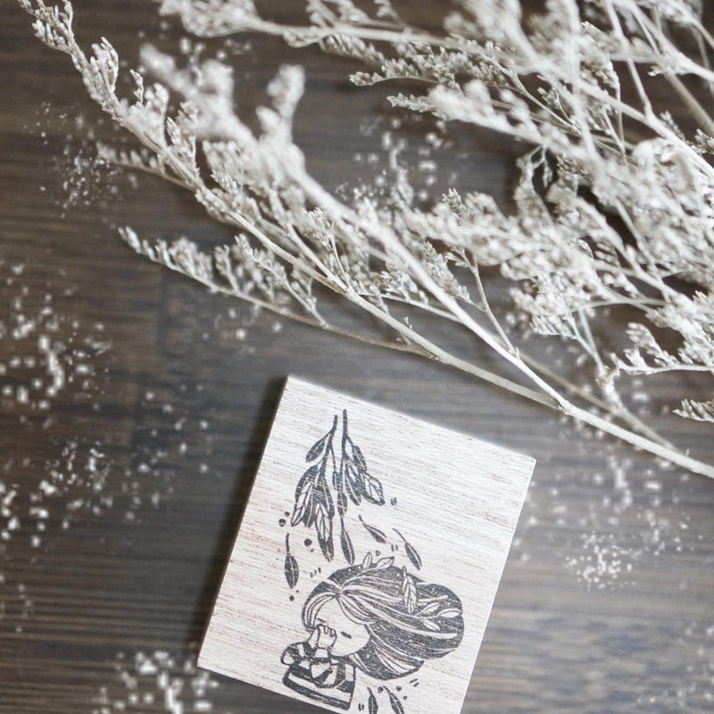 Girl Praying Rubber Stamp by Black Milk Project showing a tender Dear God prayer scene design