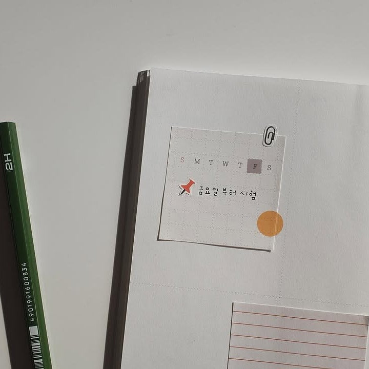 Notebook with a calendar sticker on a white background, from the Deco 07 Sticker Sheet