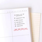 Checklist in a planner with a pink signature at the bottom on a white background