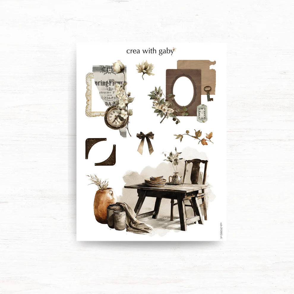 Nostalgia Deco Stickers by crea with gaby washi paper collage sheet on a white background
