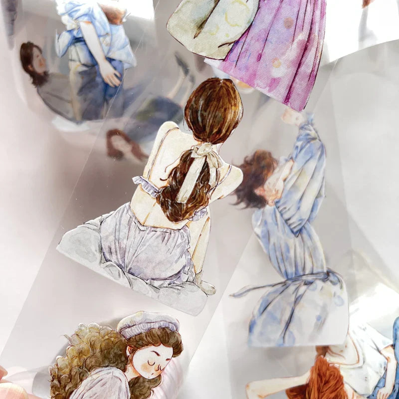 Collage of a girl in a dress with multiple reflections and color variations.