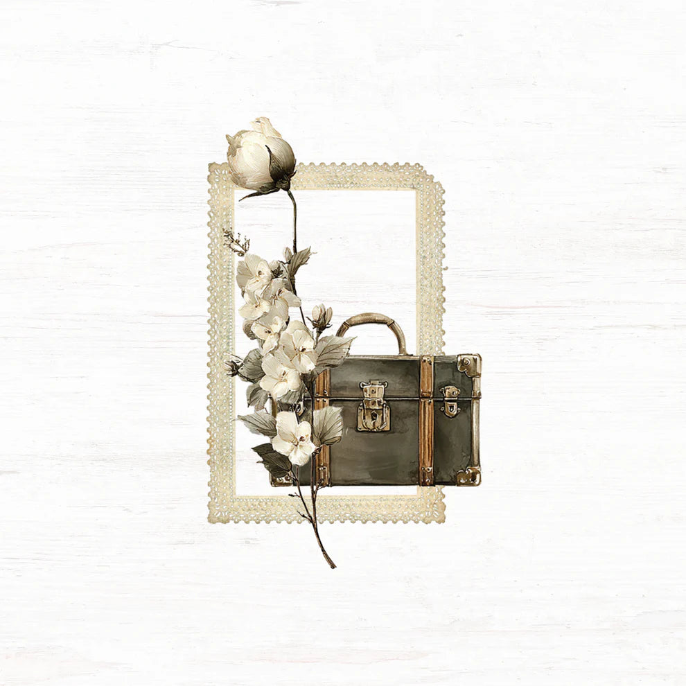 Nostalgia 02 Vinyl Sticker die-cut vintage suitcase design with flowers on a white background