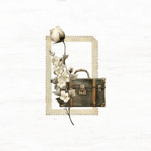 Nostalgia 02 Vinyl Sticker die-cut vintage suitcase design with flowers on a white background