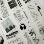 Collage of black and white images and text on a white background