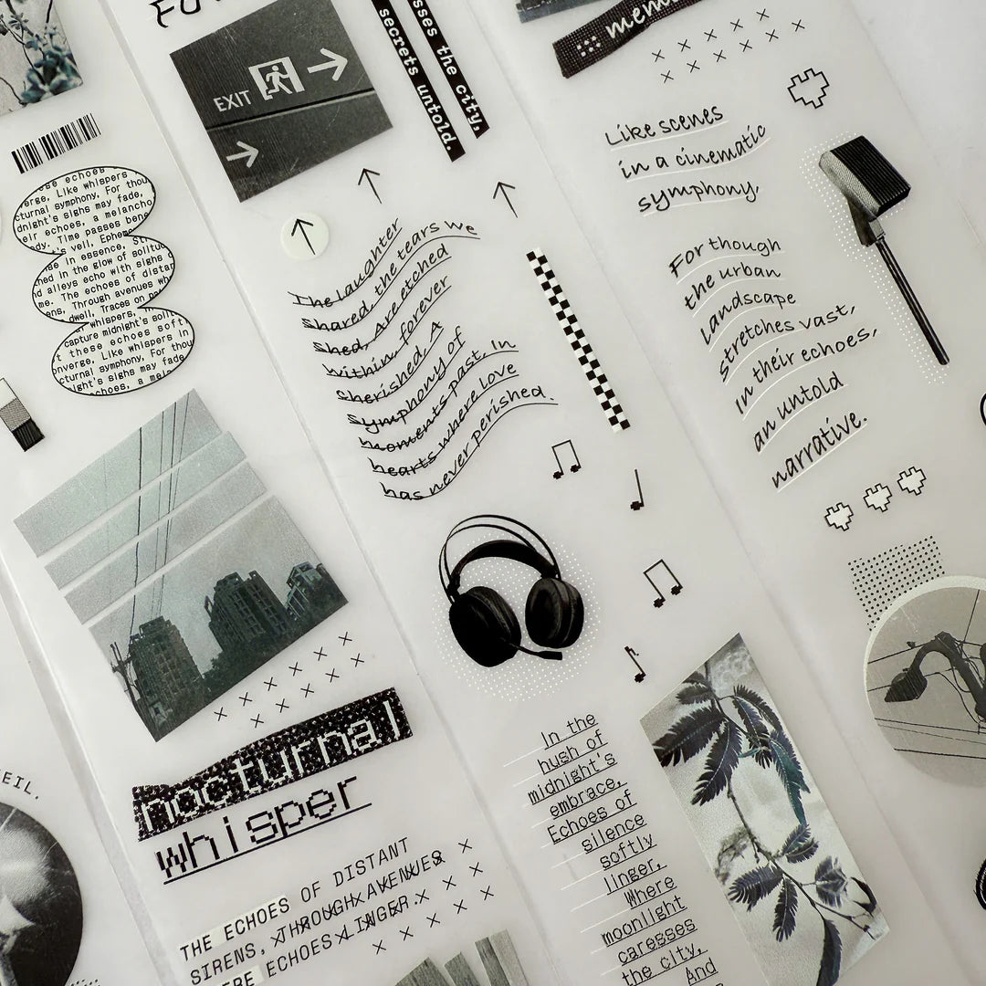 Echo Blue Matte PET Tape by Asteroid B-610 monochrome image and text collage on white
