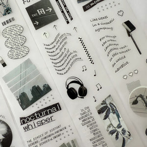 Echo Blue Matte PET Tape by Asteroid B-610 monochrome image and text collage on white