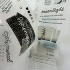 Collage of text and images with phrases like 'moonlight' and 'ephemeral' on a white background.