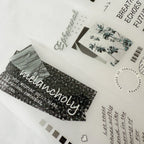 Collage of black and white text and images on a white background