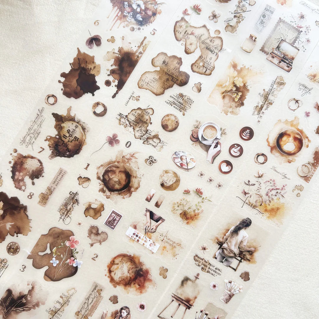 Collection of vintage-style illustrations and textures on a textured surface
