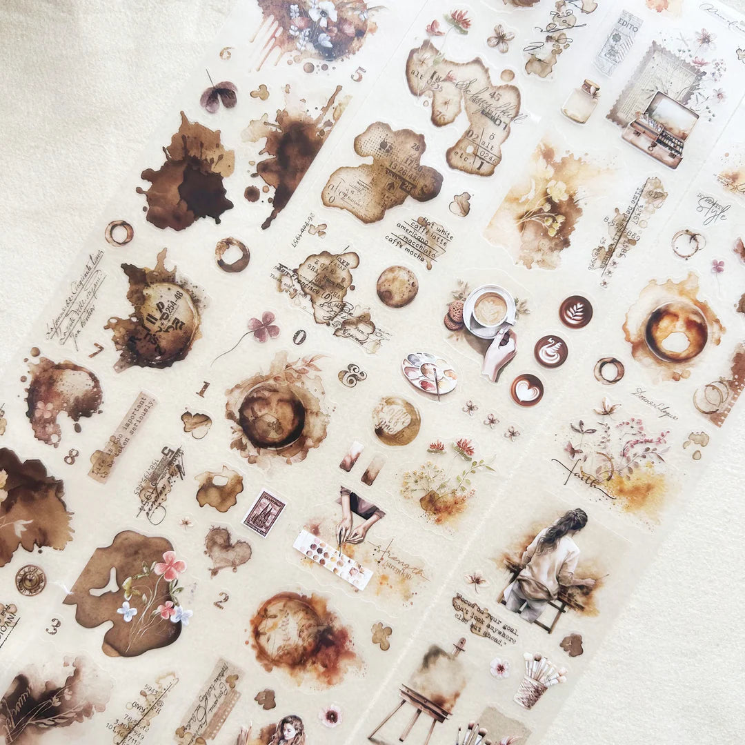 Espresso Enthusiast PET Tape by Journal Pages vintage coffee-stain textures on texture