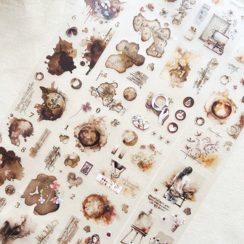 Espresso Enthusiast PET Tape by Journal Pages vintage coffee-stain textures on texture