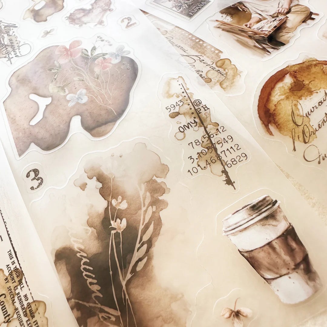 Espresso Enthusiast PET Tape nature and coffee designs laid out on a white background