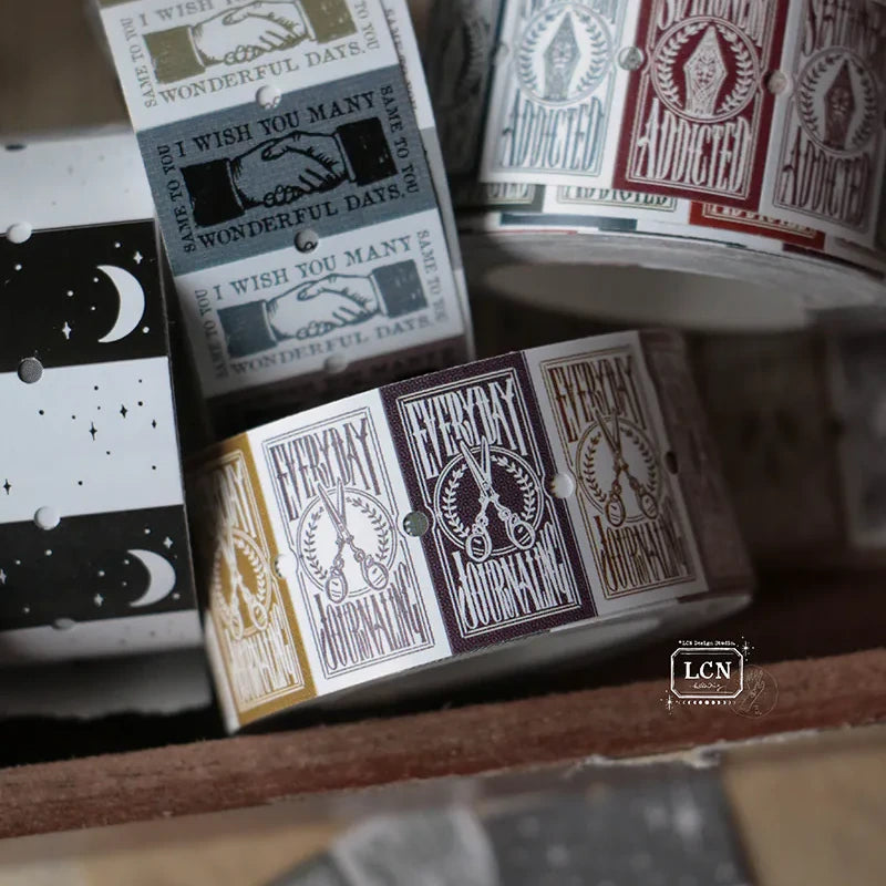 Collection of Everyday Journaling Label Sticker Tape boxes with playing-card style designs