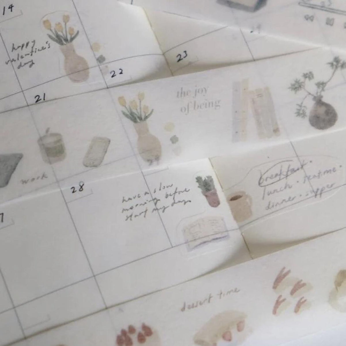 Everyday Tools Washi Tape by SOM x Wenyea's Illustration styled with calendar sheets on white