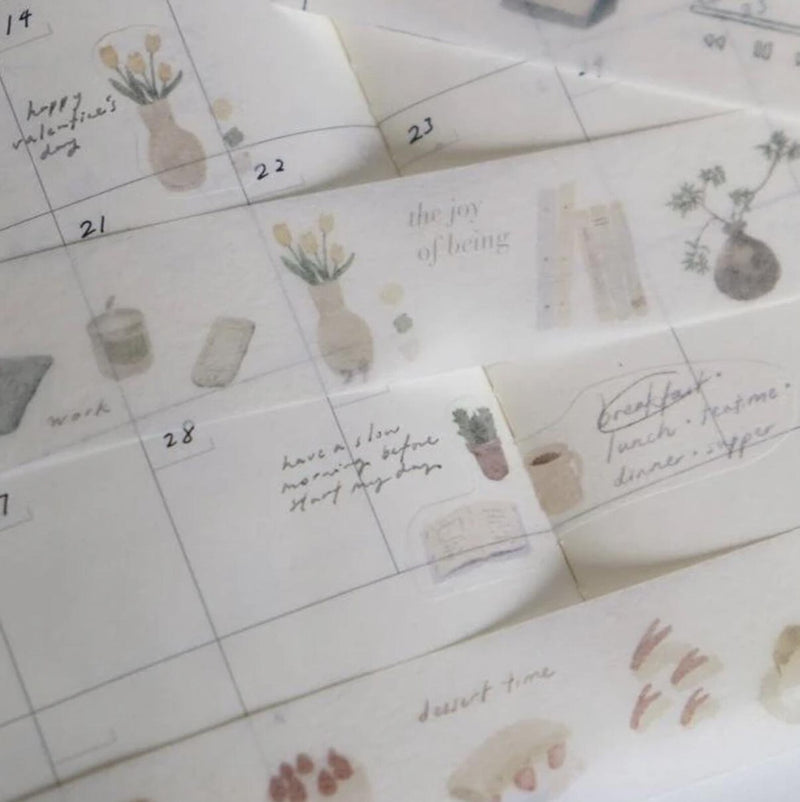 Everyday Tools Washi Tape by SOM x Wenyea's Illustration styled with calendar sheets on white
