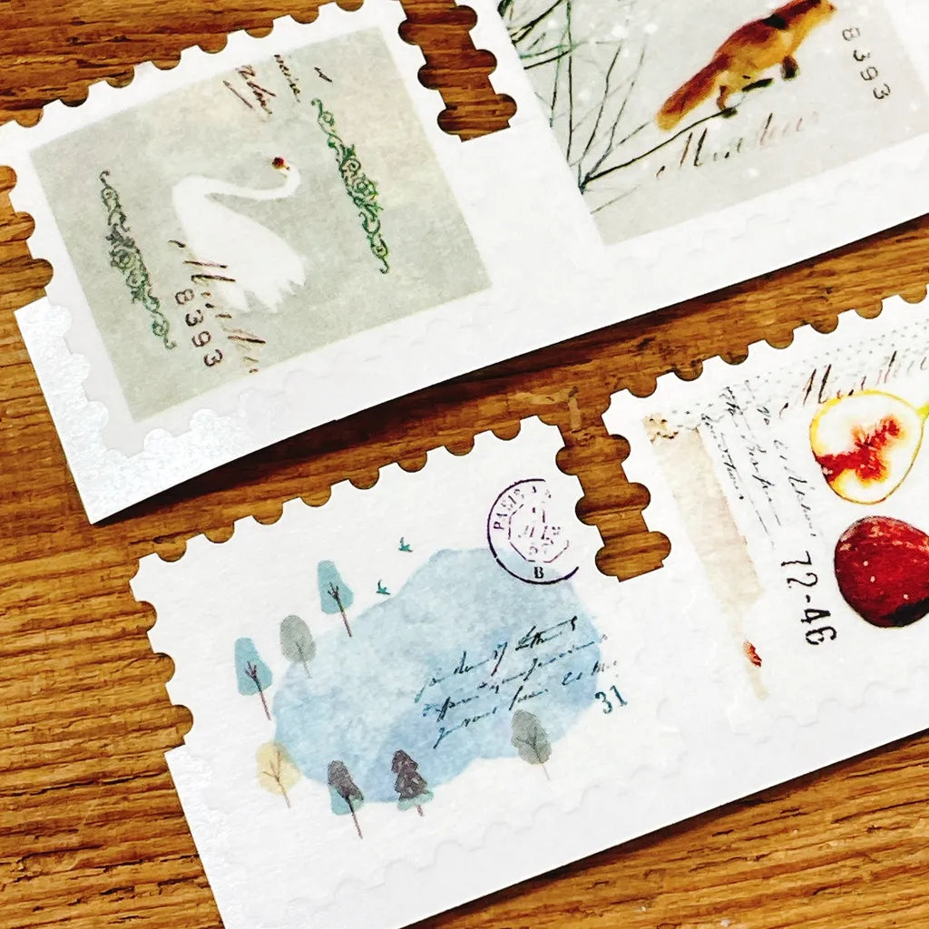 FR-001 Washi Tape by Yohaku artistic designs styled on decorative envelopes on a wooden desk