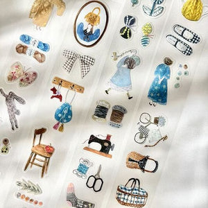 Fabric PET Tape by Pion collection of small detailed illustrations on a textured surface