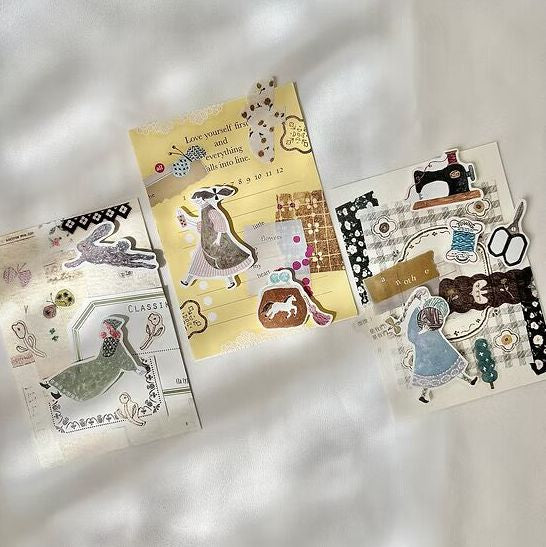 Three greeting cards decorated with Fabric PET Tape animal illustrations on light