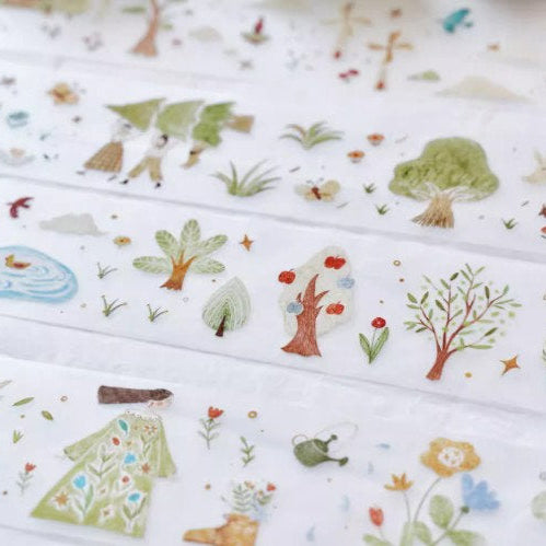 Fairytale Forest PET Tape by Muzishan with trees, flowers and animal illustrations