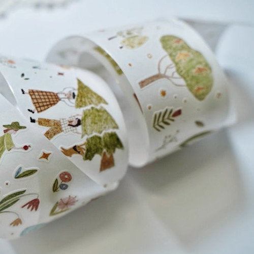 Two ceramic bowls decorated with Fairytale Forest PET Tape patterns on a light backdrop