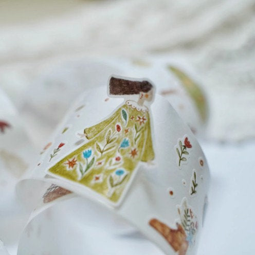 Fairytale Forest PET Tape cottage design styled on soft fabric, cozy detail view