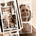 Vintage photo of a young girl with text overlay on a textured background