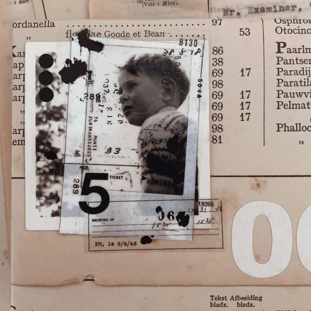 Film Noir 05 PET Tape vintage document collage with a black and white child photograph