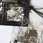 Collage of vintage black and white photos with text and decorative elements.