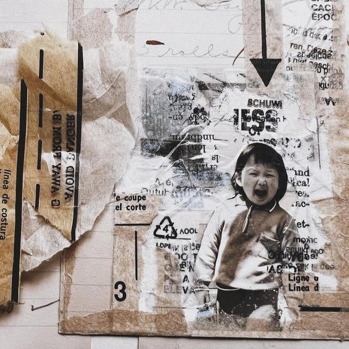 Film Noir 06 PET Tape by PlusMinus vintage collage with a child's photograph and text on texture