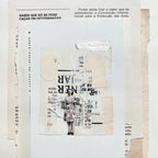 Collage art with text and a person in a dress on a textured white background