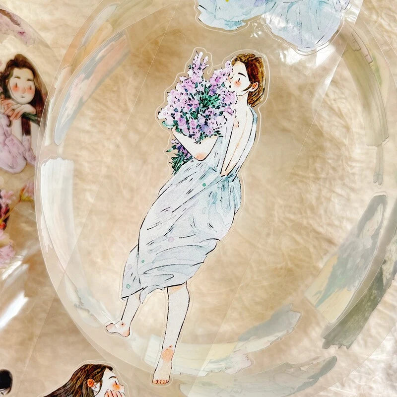 Floral Girls 58 PET Tape by DingDing — woman-with-flowers PET tape styled in a bowl, for journaling