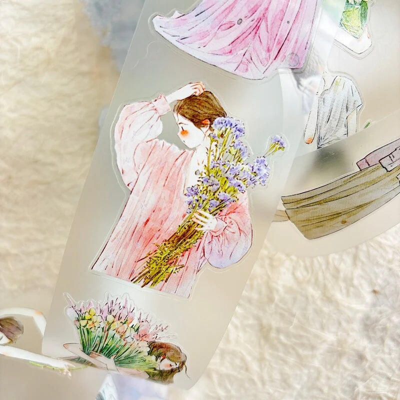 Floral Girls 58 PET Tape by DingDing — woman holding flowers PET tape design, for journaling