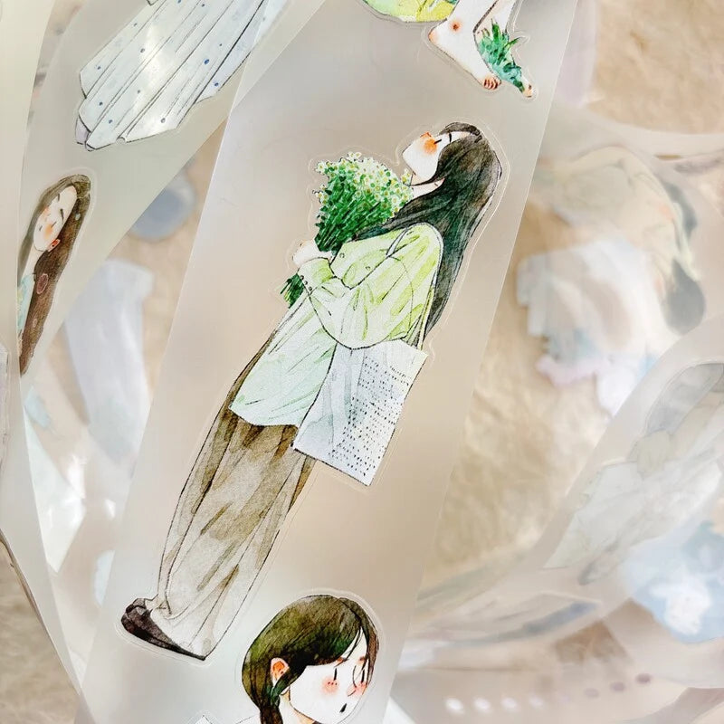 Floral Girls 58 PET Tape by DingDing — green-haired figure PET tape design, for journaling