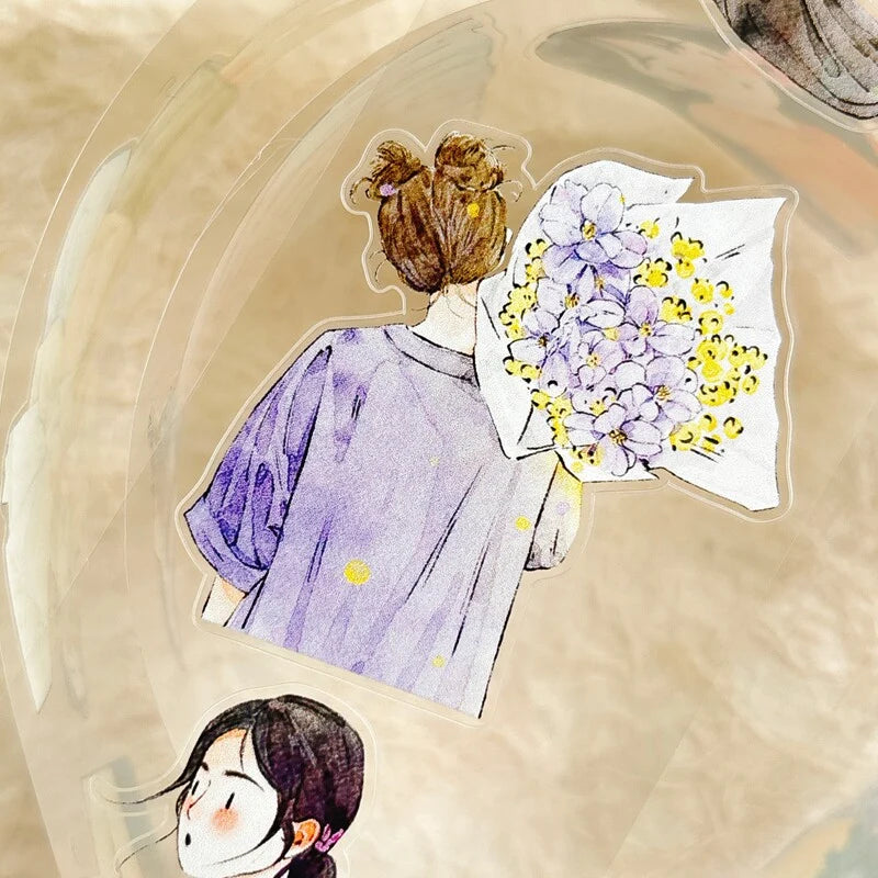 Floral Girls 58 PET Tape by DingDing — figure holding flowers PET tape design, for journaling