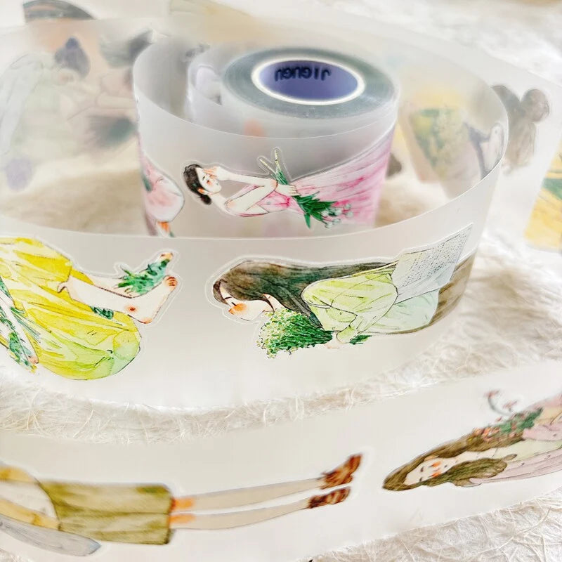 Floral Girls 58 PET Tape by DingDing — fairy-design clear PET deco tape, for journaling