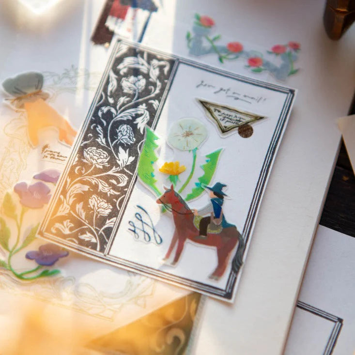 Greeting cards stamped with Flower Frame A Rubber Stamp florals and a horse design on light