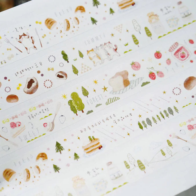 Forest Bakery PET Tape by Tang Yuan with glossy whimsical bakery designs laid on a white background